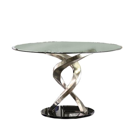 Benjara Benzara  Contemporary Round Dining Table with Swirl Metal Base  Black and Silver - 30 x 48 x  103.4 BM217497